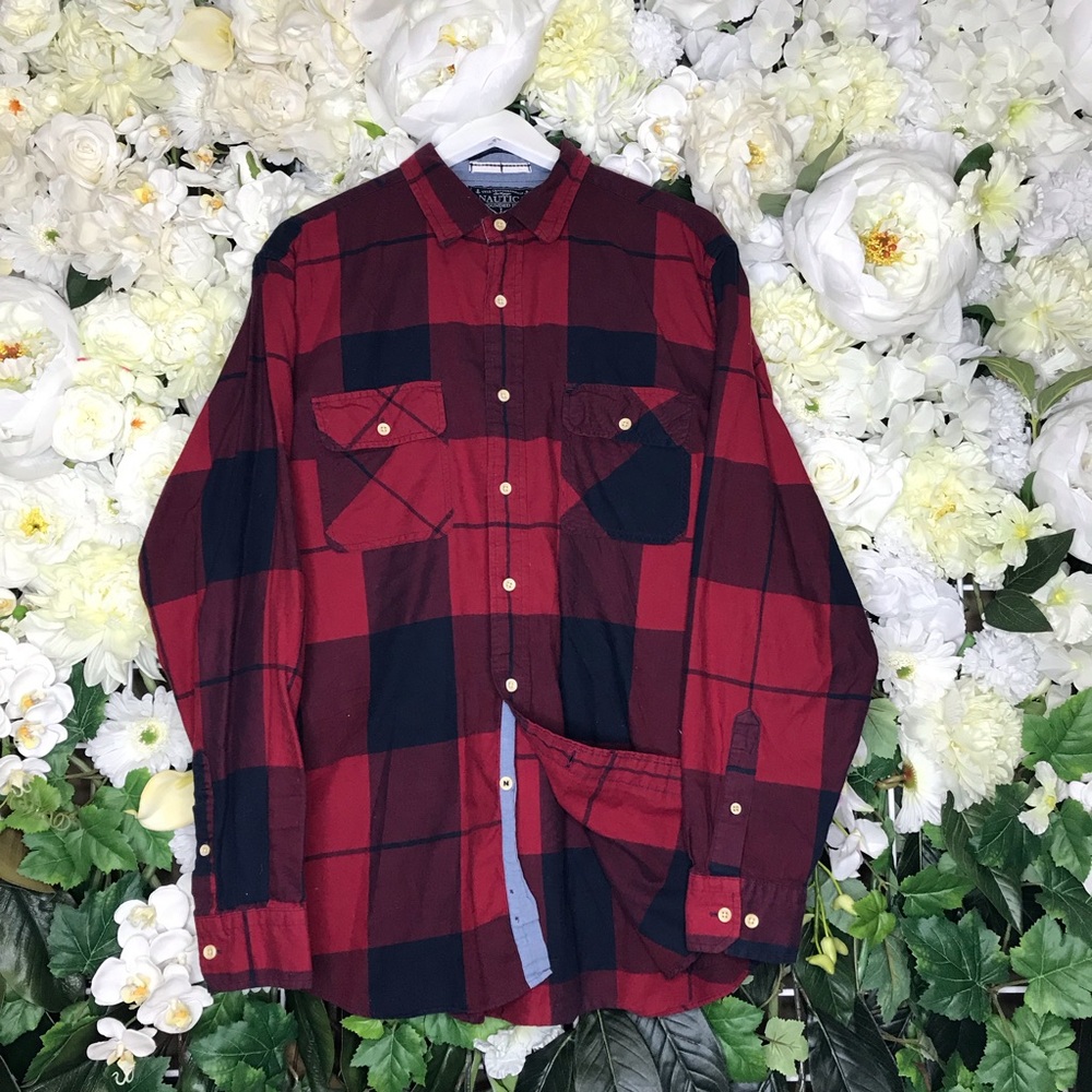 Nautica Red & Navy Blue Plaid Flannel